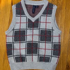 Janie and Jack Gray, Black, and Red V-Neck Sweater Vest